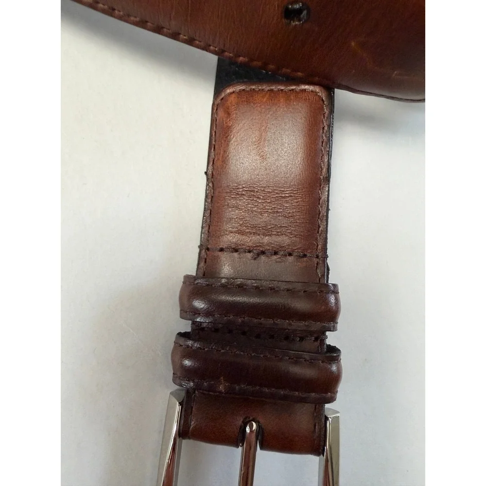 Allen Edmonds Leather Belt 42 Black Brown Mens USA Made Pebble Grain Calfskin